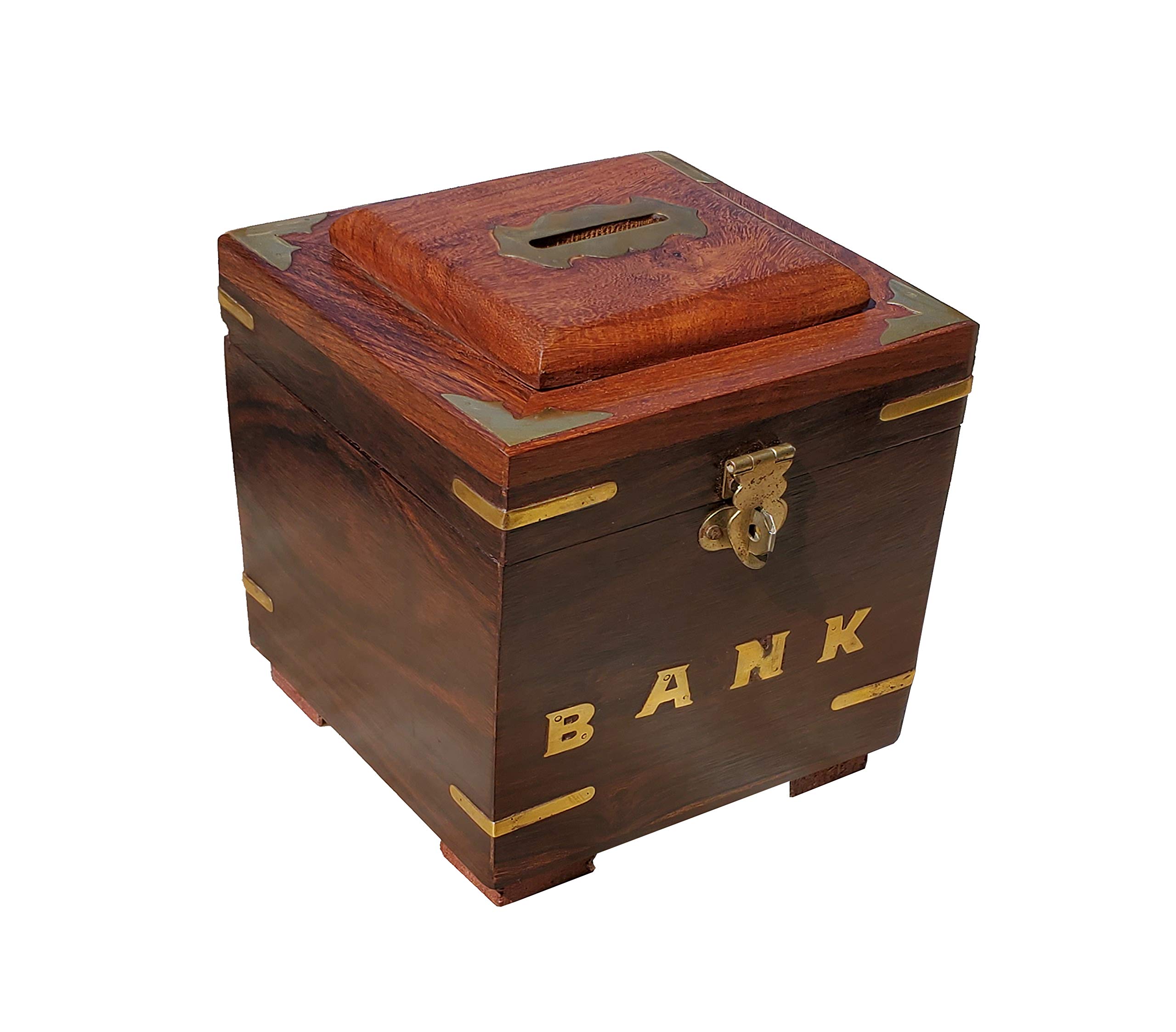 Pure Source India Wooden Money Box with Lock Facility, Piggy Bank Coin Box Children Gifts-image-31