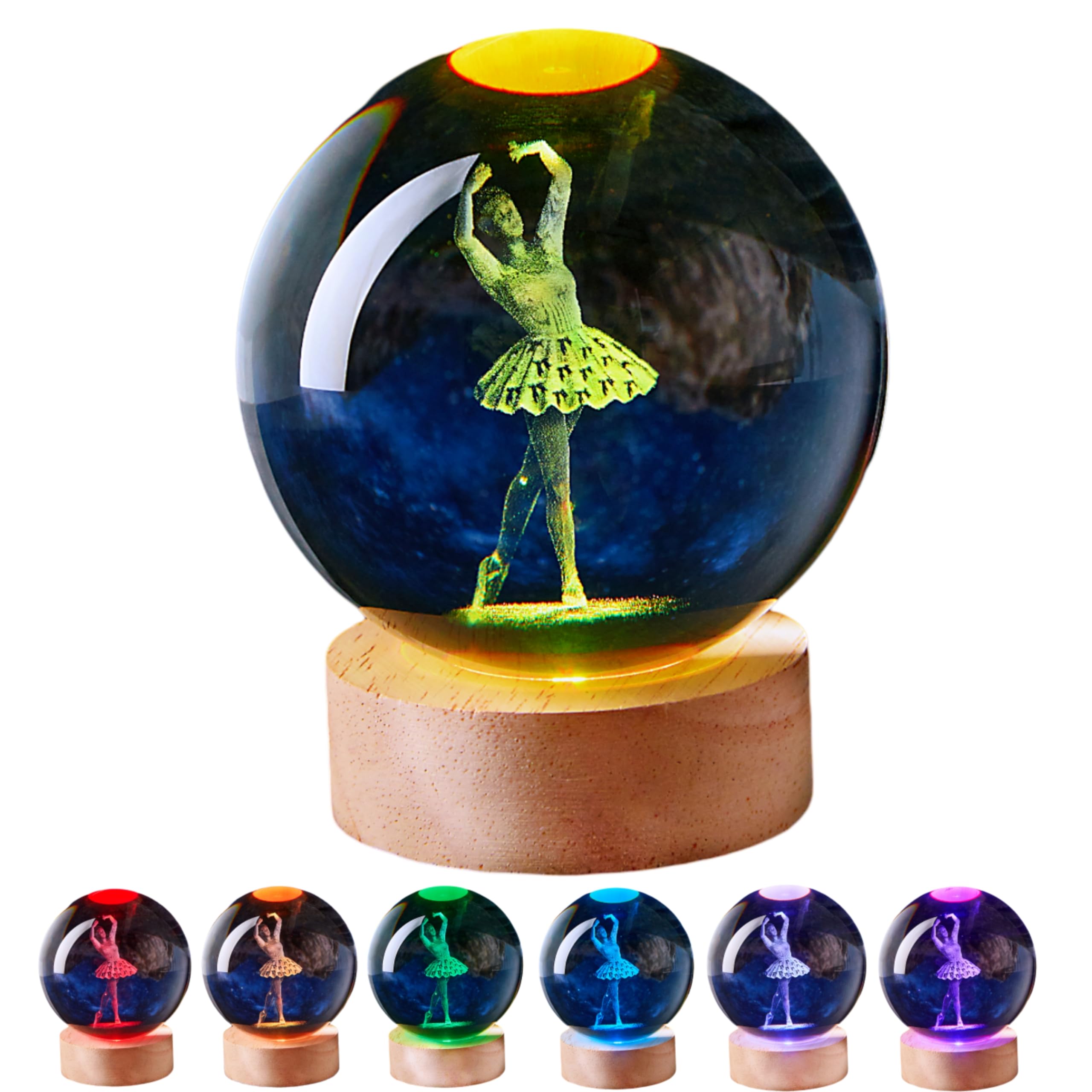 LGY3DLight 3D Crystal Ball Lamp with Remote Control, 3.15 inch Crystal Night Light with Wooden Base 16 Colors Change, Glass Figurine Lamp Gift for Girls Boys Wife Girlfriend Mom (Ballet)