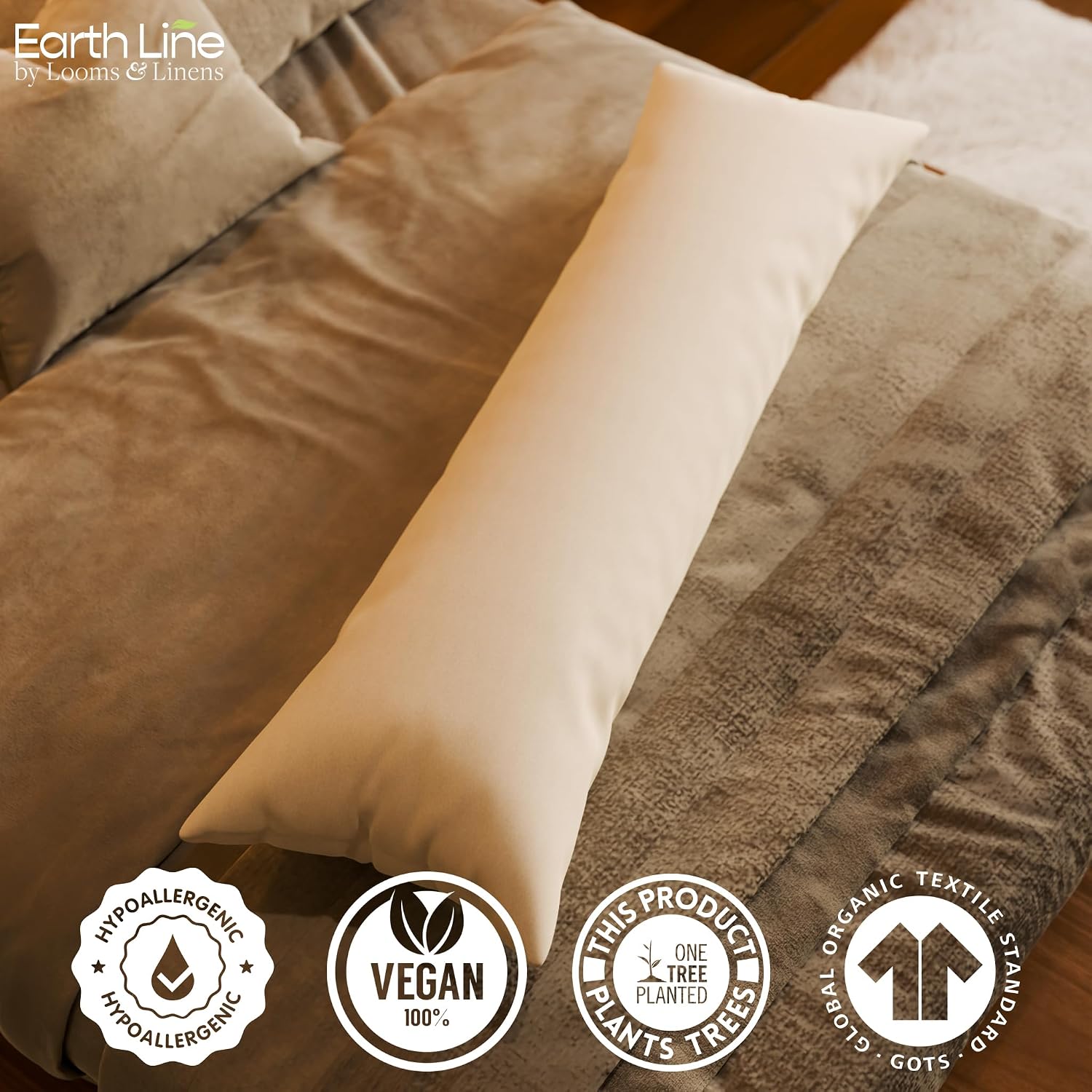 Looms & Linens Cotton Filling Pillow 20 x 60 inch Long Body Pillow Insert with Cotton Sateen Shell - Pack of 1 Made in USA