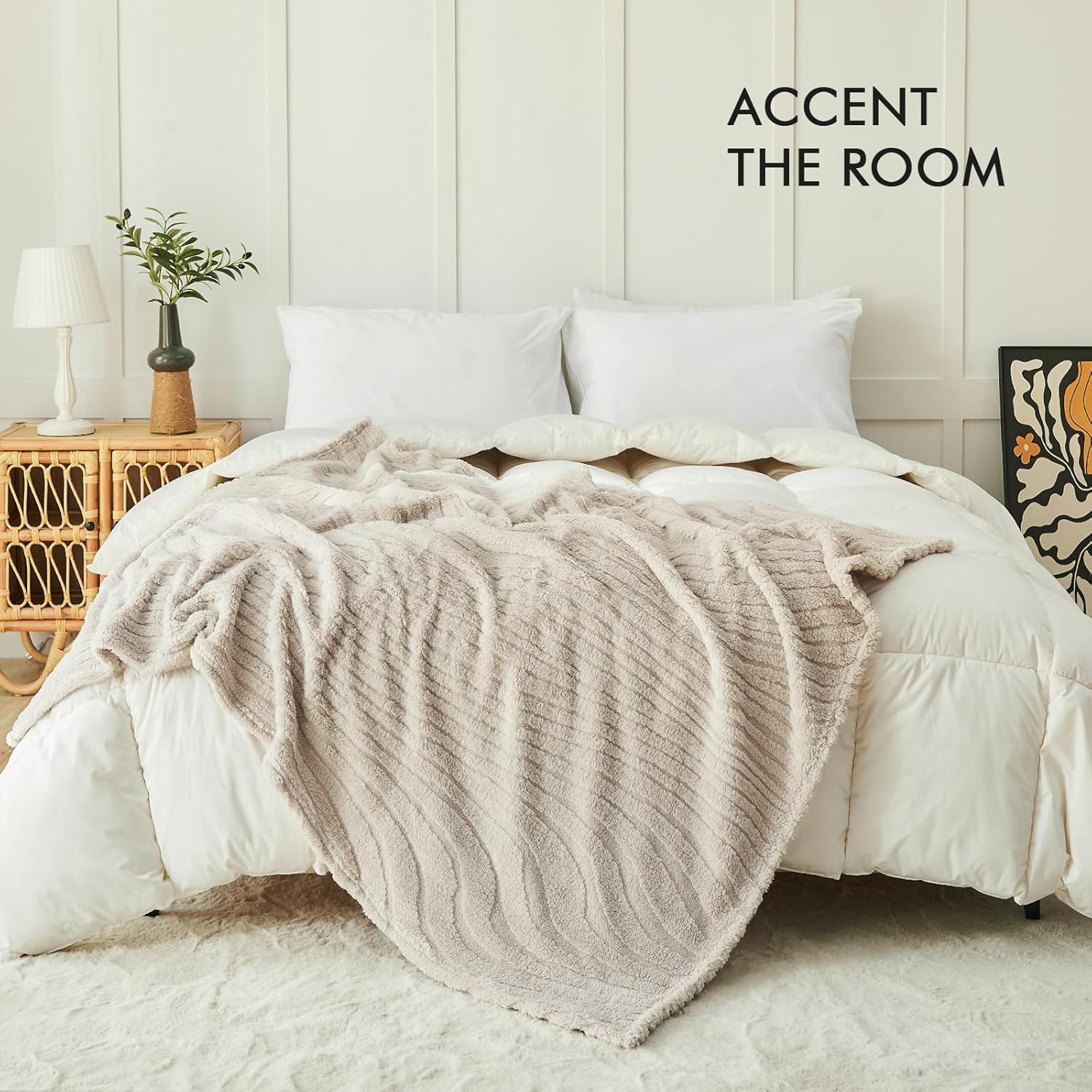 lifein Throw Blanket for Couch - Soft Boho Bed Throw Blanket, Fleece Cozy Blanket, Cute Fluffy Lightweight Blankets&Throws for Sofa,Chair,Home Decor,Woman(50x60in,Khaki) - Image 3