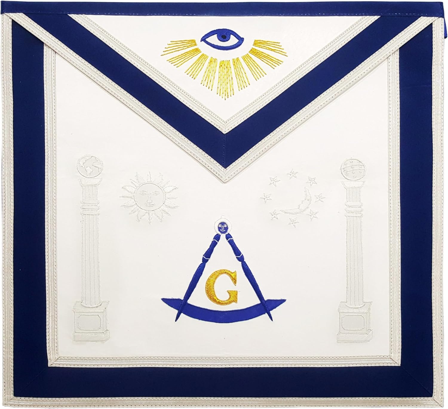 Bricks Masons Master Mason Blue Lodge Apron - Sun, Moon & Pillars Hand Embroidery