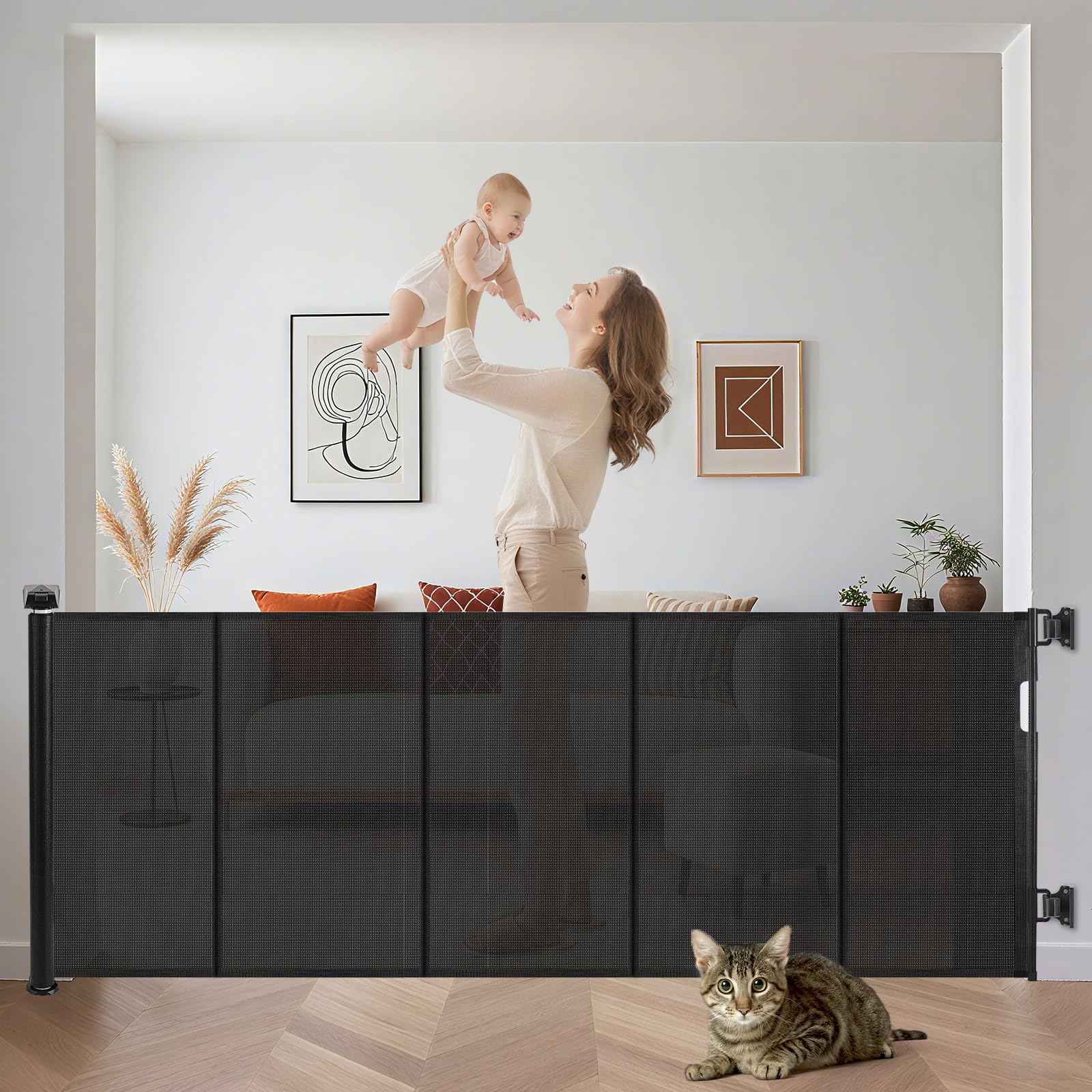 Barrière de sécurité rétractable 300 cm pour escalier et gros chiens - Blanc