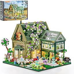 Lumibricks Klemmbausteine Gartenhaus mit Beleuchtung, 2787 Teile Retro Gartenhütte Bauset für Erwachsene, Haus Modellbausatz für Architektur- und Hütten-Liebhaber