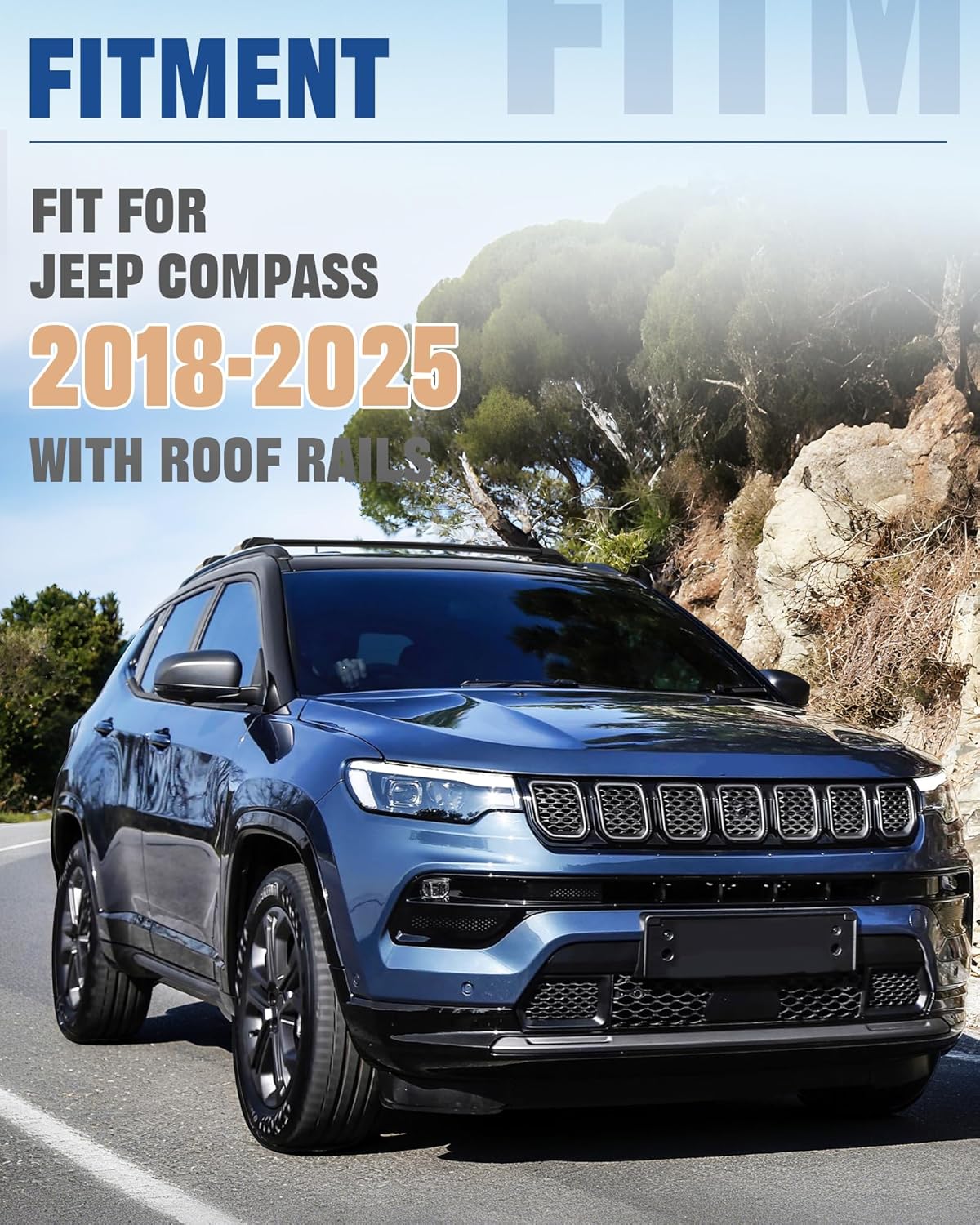 265lbs Lockable Heavy Duty Roof Rack Cross Bar for 2018-2025 Compass (Except Sport & Trailhawk), Cargo Bar Multi Functional Design for Bike Kayak Ski Luggage