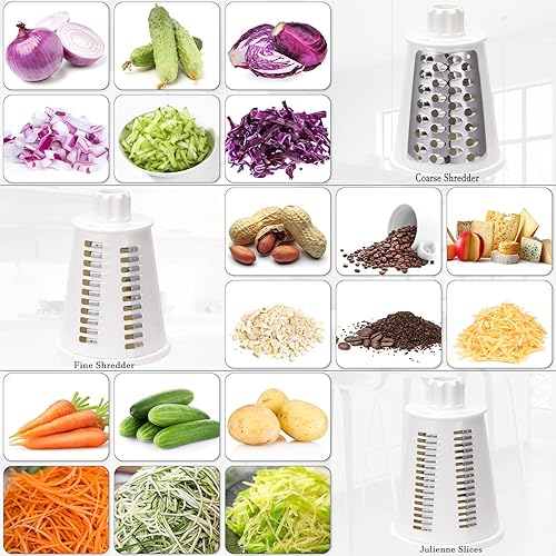 Miniatura 3 de Rallador de queso, rallador de queso giratorio 5 en 1, triturador de queso multiusos de acero inoxidable, rallador de queso con mango Rallado sin