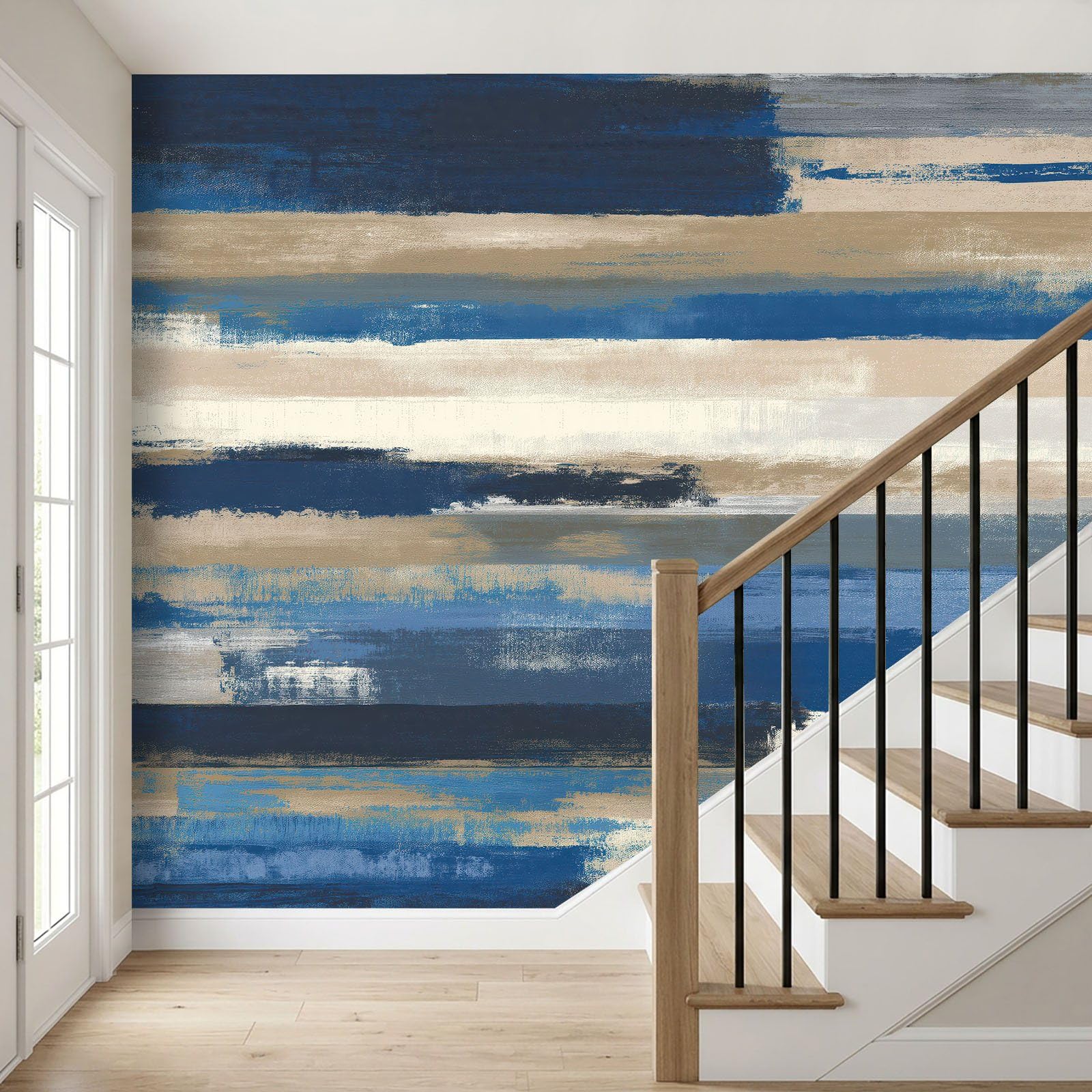 Papier Peint Panoramique Moderne Abstrait, Papier Peint Rayures Blocs De Couleur, Fresque Murale Intissée 400 x 280 cm Non Tissé Décoration XXL Murale Pour Salon, Chambre, Bureau