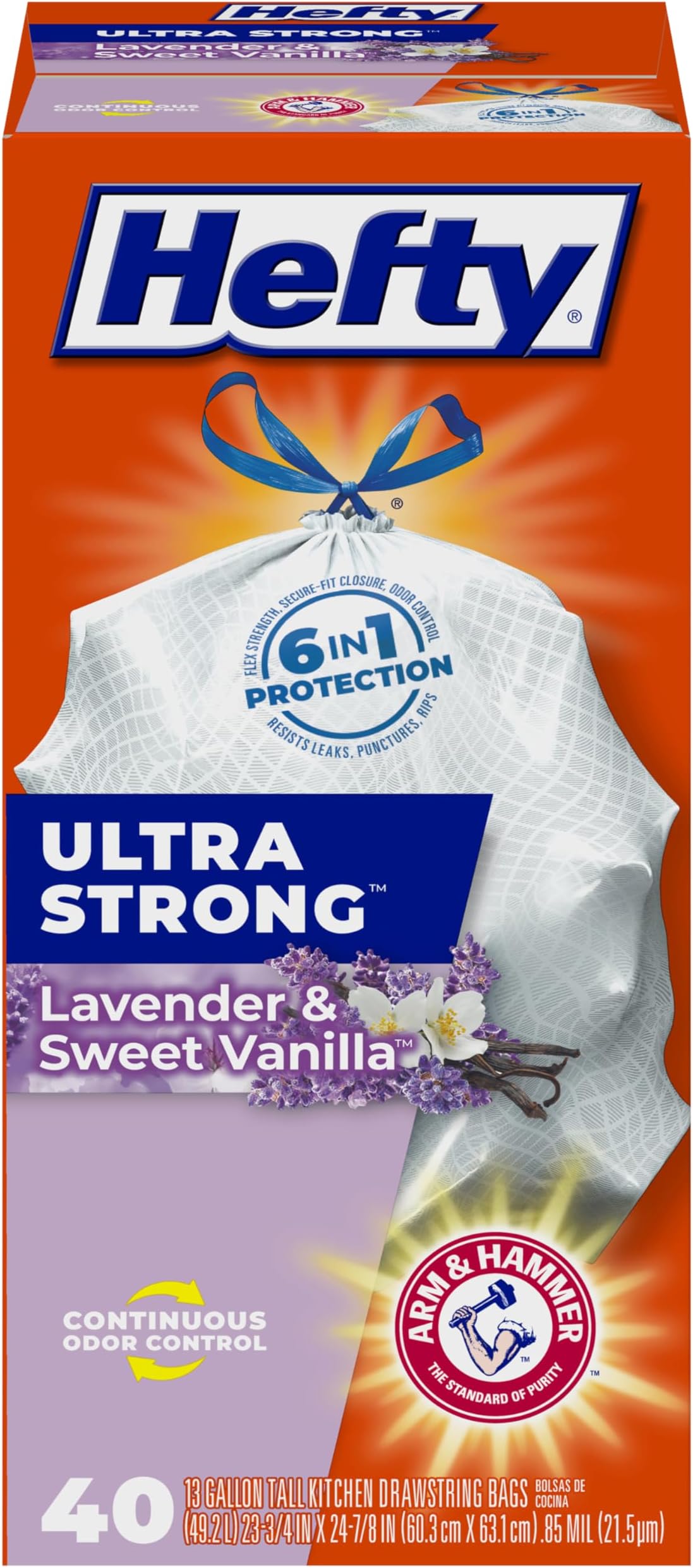 Ultra Strong Tall Kitchen Trash Bags, Lavender & Sweet Vanilla Scent, 13 Gallon, 40 Count