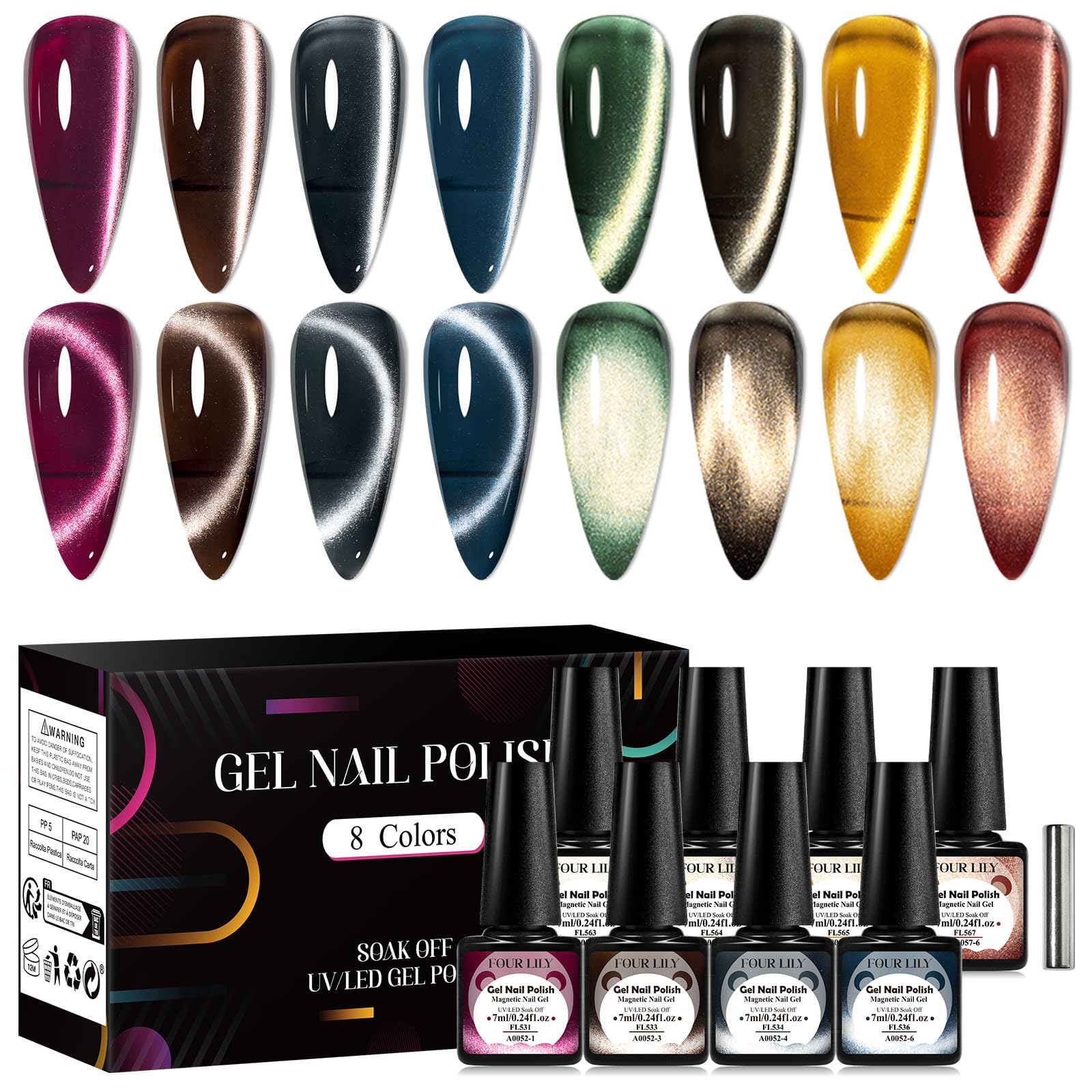 Amazon.com: Four Lily Magnetic Cat Eye Gel Nail Polish Set, 8