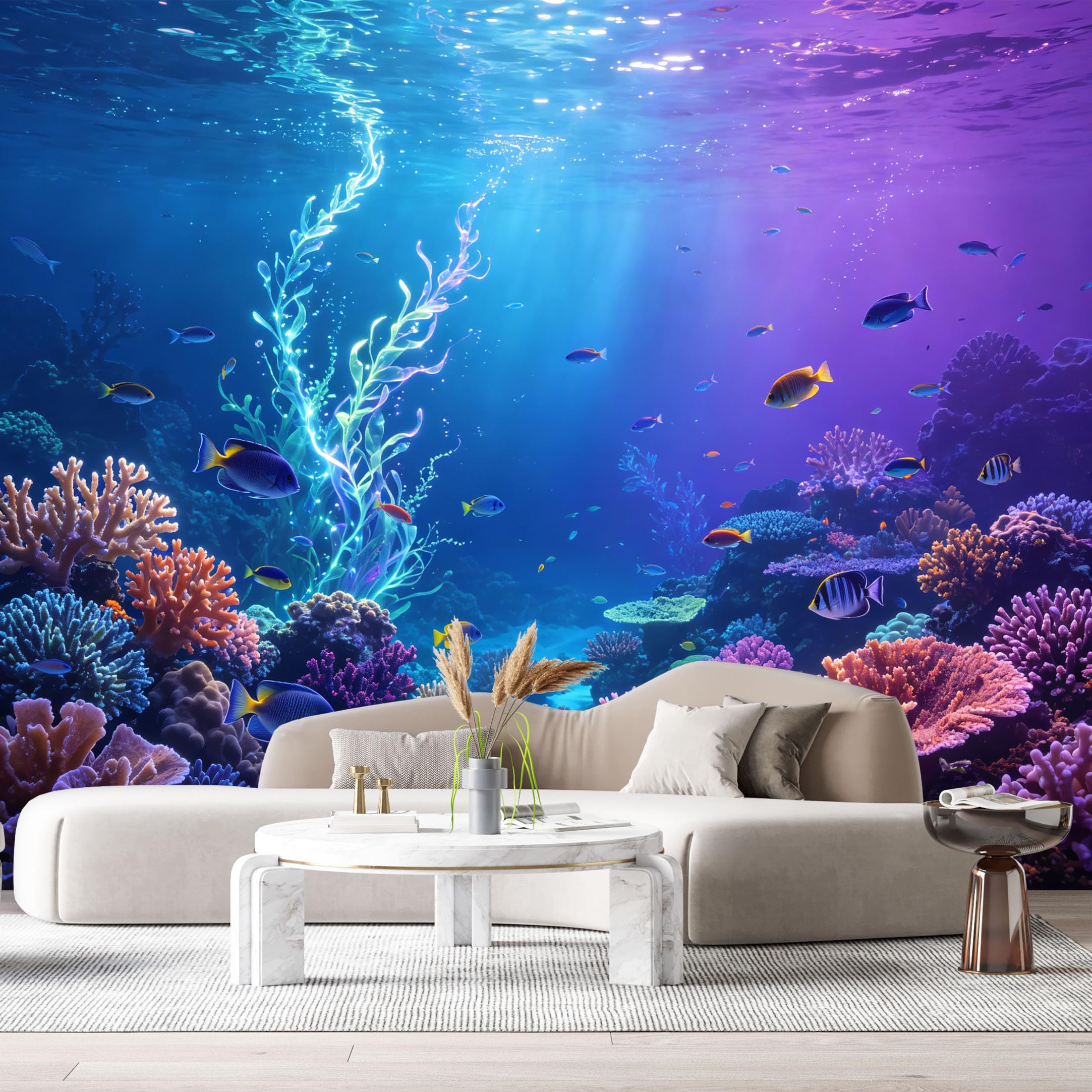 Custom Size Wall Murals Ocean Marine Tropical Coral Reef Vibrant Fish Underwater Scene SelfAdhesive Wall Fabric Removable Large Wallpaper Photo for Living Room