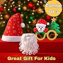 GRAPHENE 3 Christmas Accessories Combo Gift Pack Goggles Frame,1 Santa Cap & Beard Set X Mas Day Celebration Items for Kids Boys Girls Adults New Year Party Decoration Items Party Fun Props gallery image