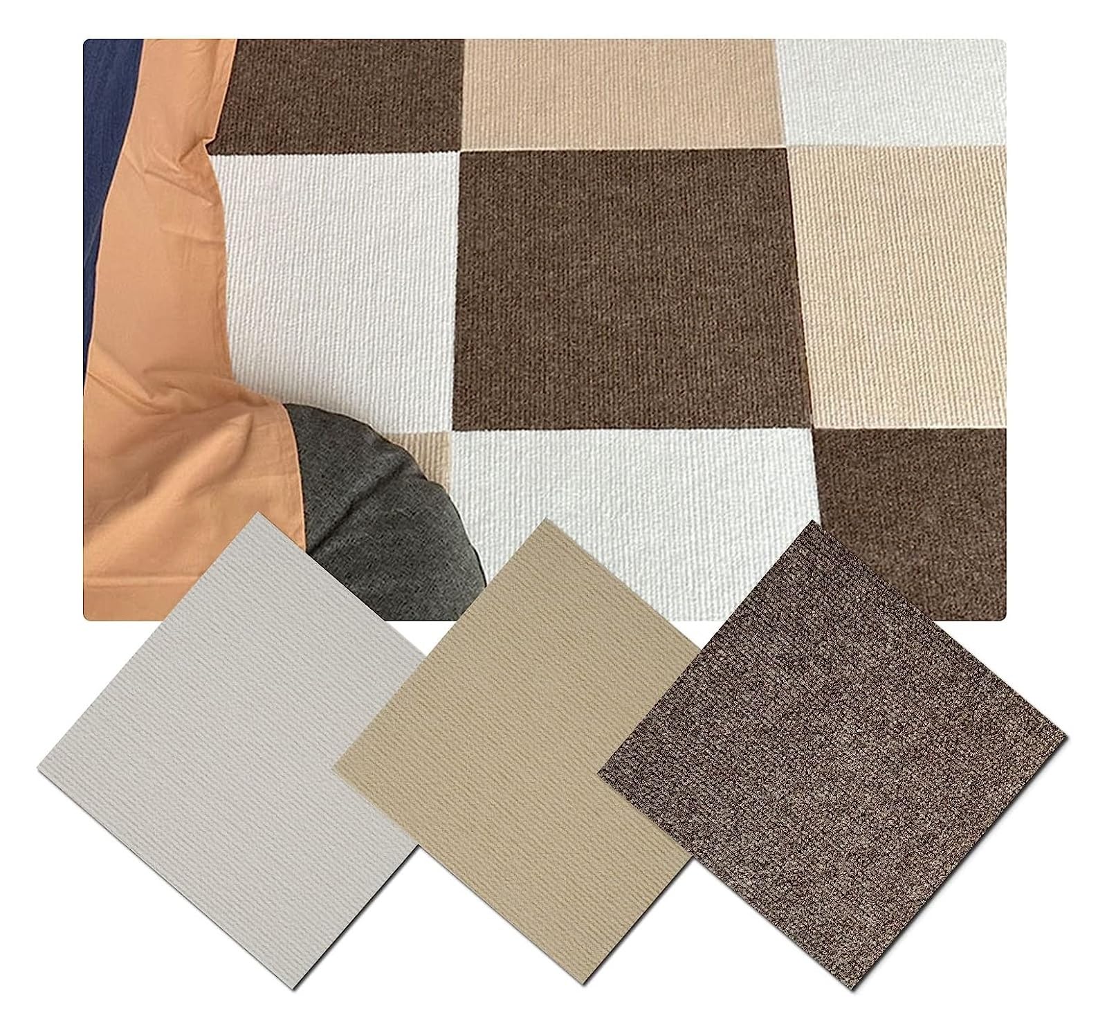 Cxvhsertwr White+Camel+Curry Carpet Squares, Carpet Tiles 12X12in Self-Priming Splice Loop Pile Carpeting(,12Pcs)