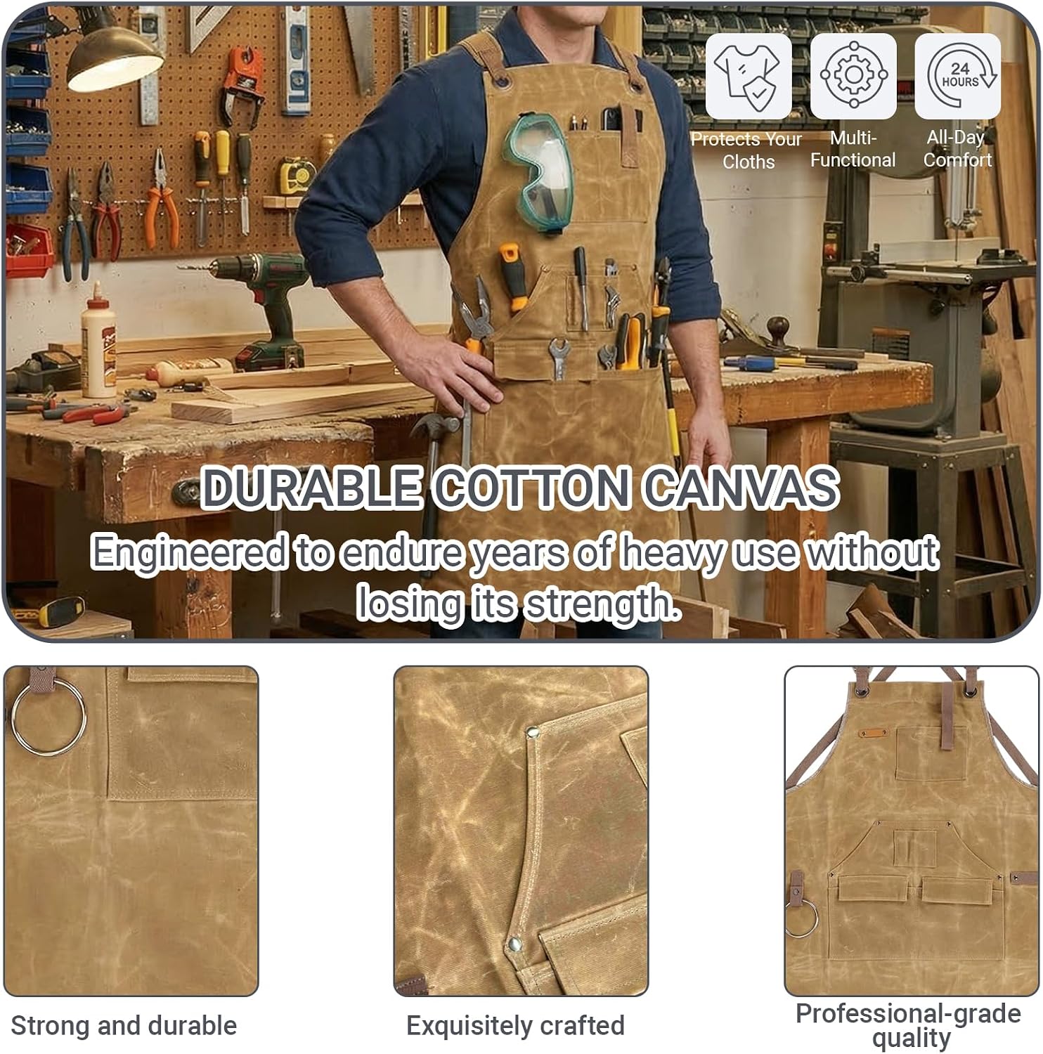 Woodworking Apron for Men,Poly Cotton Heavy Duty Waterproof Waxed Canvas Welding Apron with 9 Tool Pockets