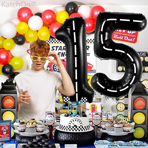 Miniatura 8 de KatchOn, Gaint Race Car 15 globos de número  40 pulgadas  Globos del número 15 para decoraciones de fiesta de coches de carreras  Decoraciones de