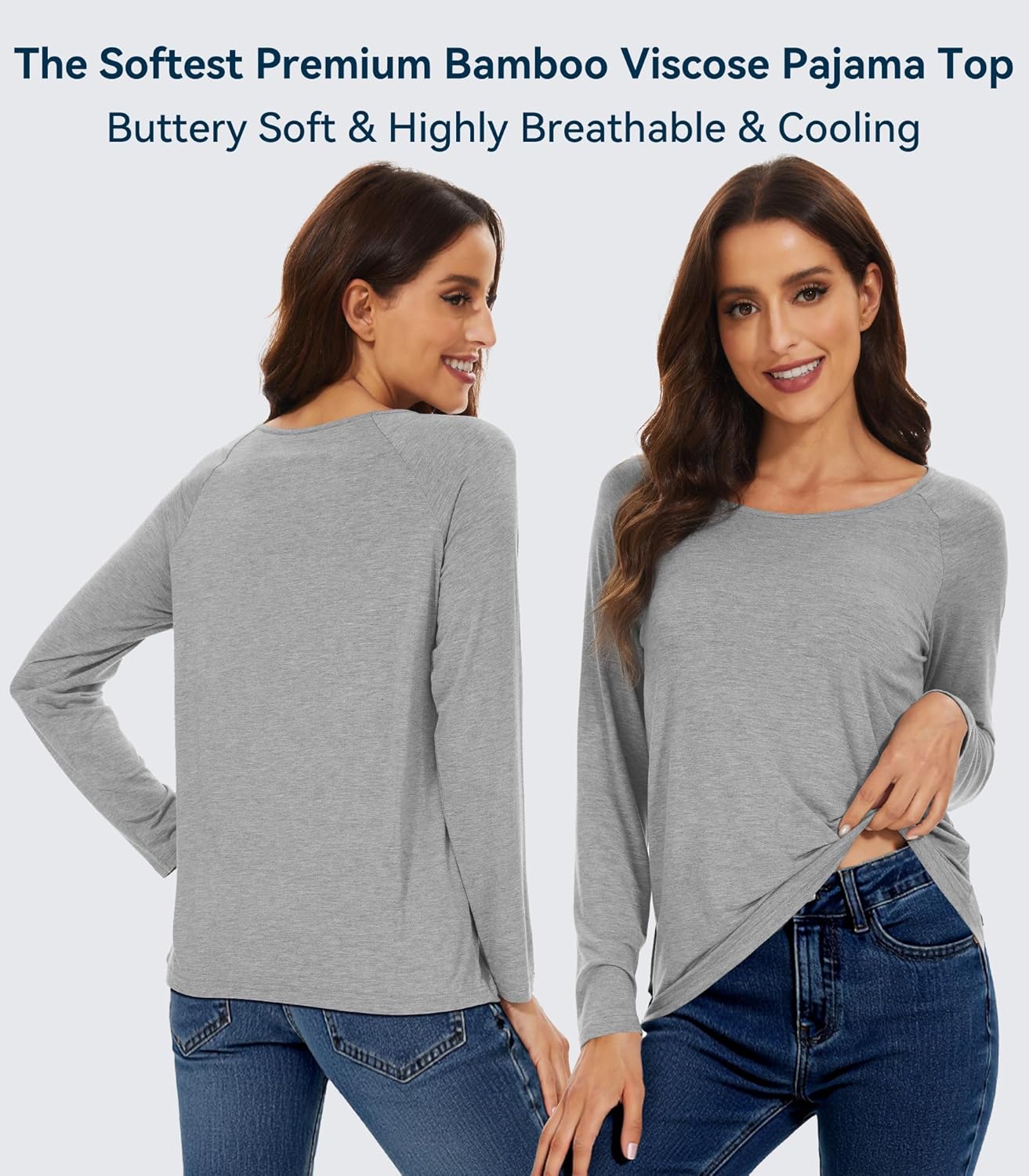 WiWi Women's Viscose from Bamboo Pajama Tops Soft Basic Sleep Shirt Loose Long Sleeves T-Shirt Loungewear S-XXL - Image 3