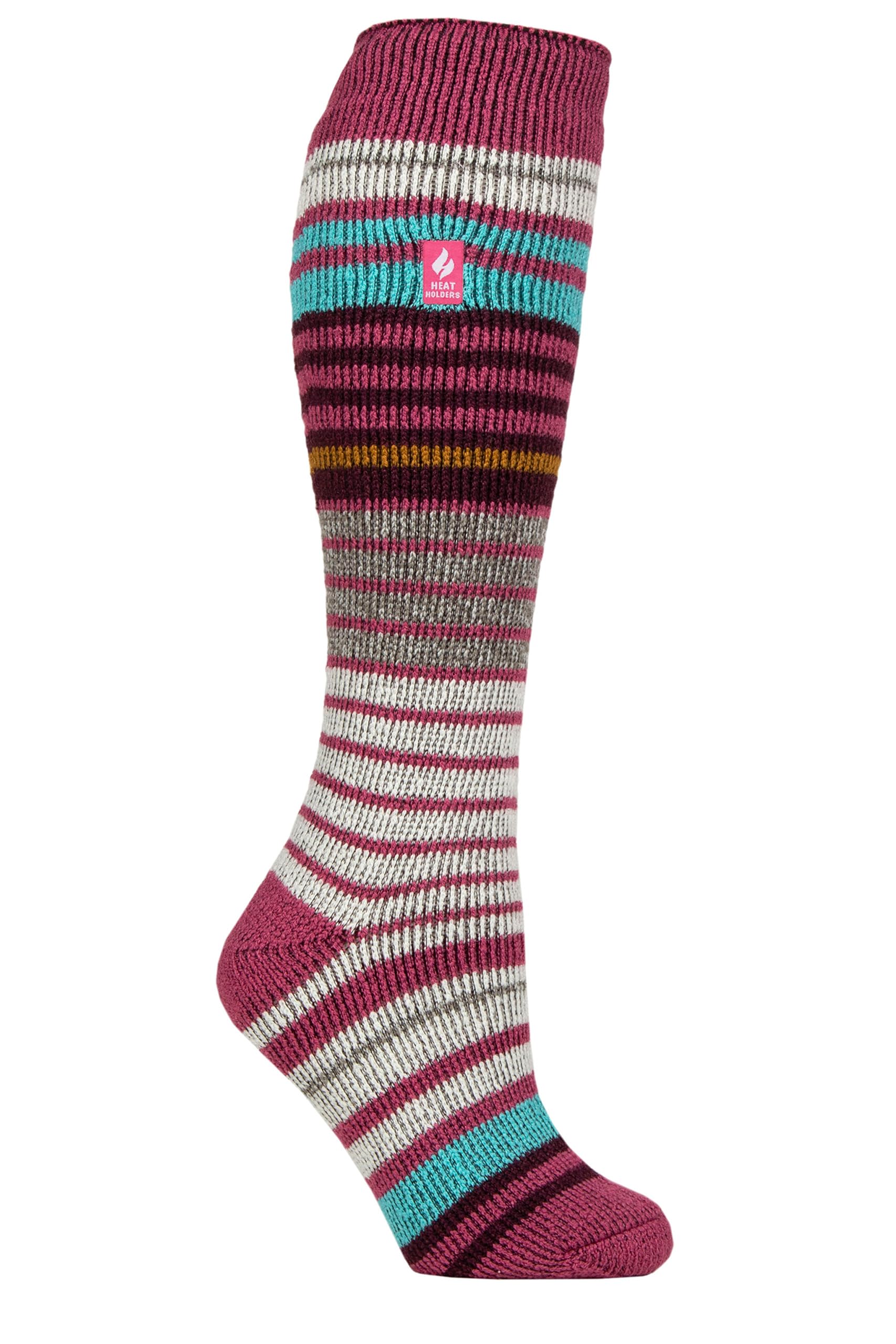 HEAT HOLDERS SOCKSHOP Women's Ski Socks - 2.3 TOG, Thermal, Warm, Snowboarding, Winter Sports, Patterned, Striped Pack of 1 Size 4-8 (UK, Numeric, 4, 8, Regular, Regular, Raspberry/Cabernet)