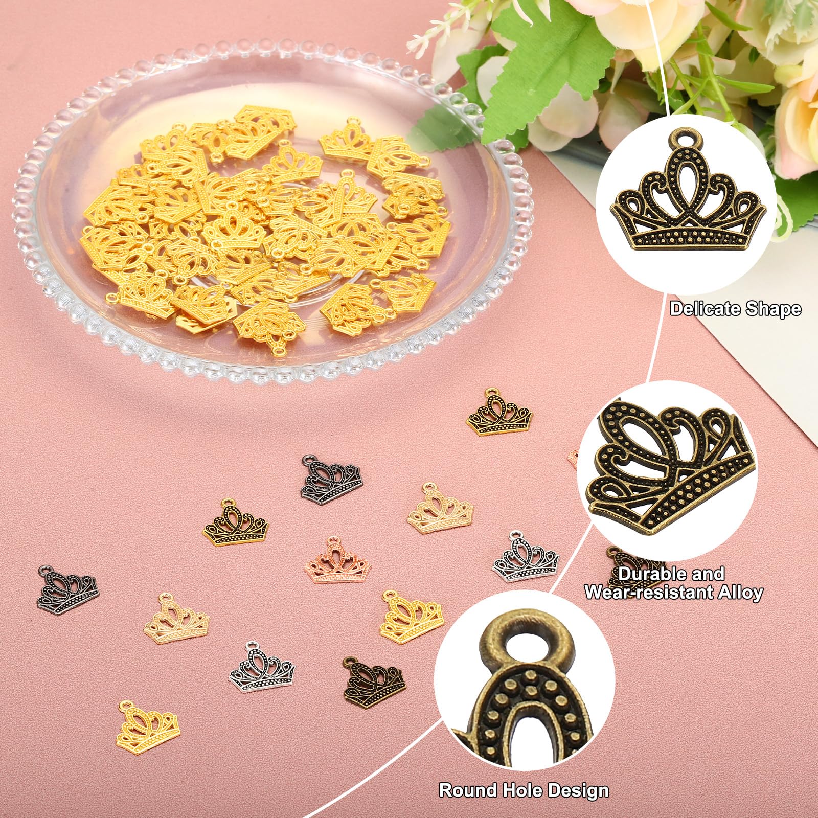 PATIKIL Crown Charm, 100 Pcs Alloy Vintage King Crown Pendant for DIY Crafts Dark Bronze, 0.67 x 0.7 Inch - Image 3