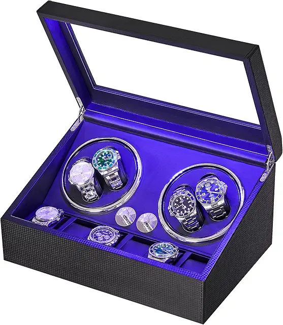 Imagen relacionada con ANWBROAD ANWBROAD Enrollador para Relojes Automáticos Caja Giratoria Automática con 4+6 Compartimentos para Relojes y Joyas Silencioso Watch Winder con LED & Motor Mabuchi & 4 Modos Fibra di Carbonio JWW002B