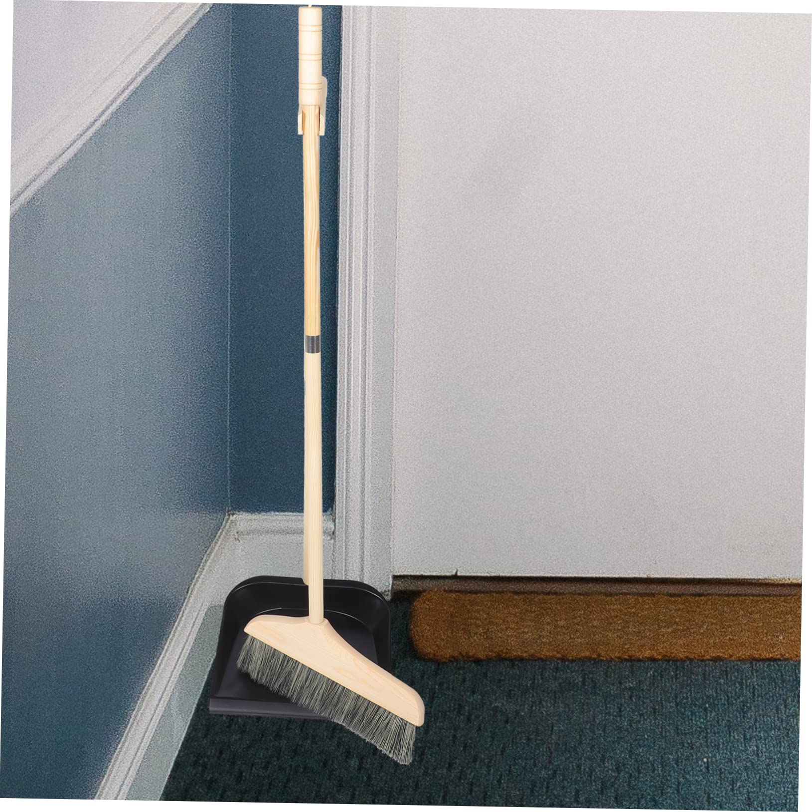 minkissy 1 Set Solid Wood Bristle Broom and Dustpan Set Office Garbage Shovel Long Handle Dustpan Indoor Broom and Dust Dustpan for Office Dustpan for Home Household Dustpans Office Broom