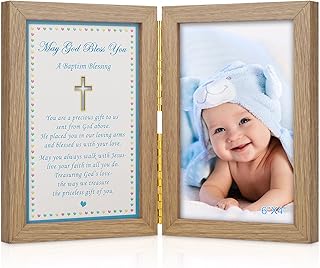 Baptism Gifts for Boys - Baby Boy Baptism Gifts, Baby Picture Frame for Baby's Baptism or Christening, Blessing Card in Frame, Add 4x6 Inch Photo to Double Frame