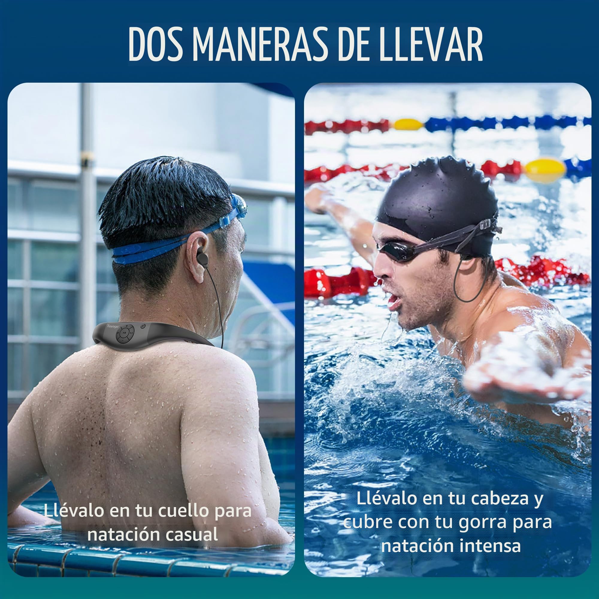 Tayogo W18 Auriculares de Natación – Auriculares Impermeables In-Ear, MP3 4 en 1 de 32GB, Bluetooth 5.4, Radio FM, Compatible con Transmisor T6 para Música Bajo el Agua (Negro)
