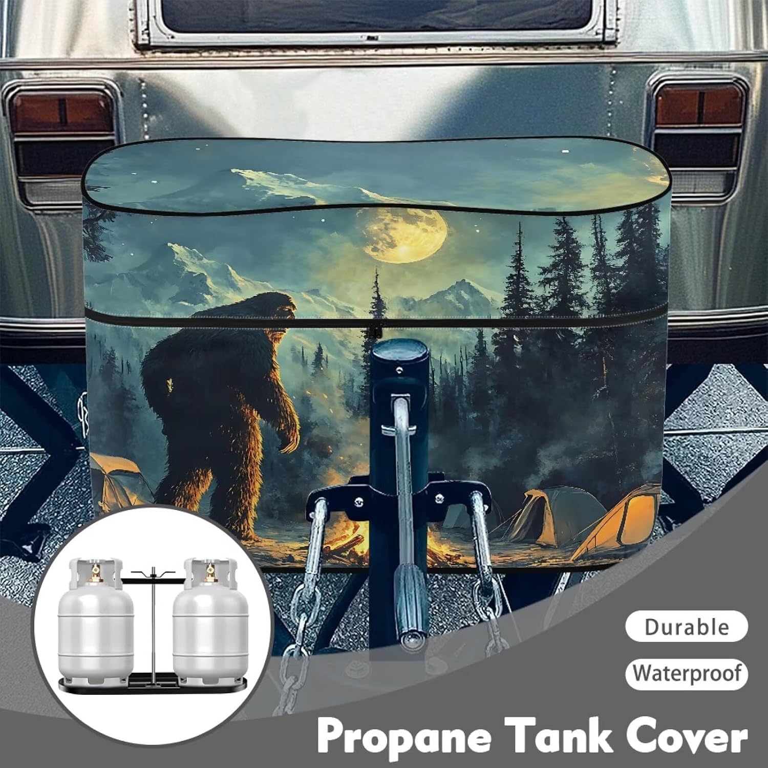 RV Propane Tank Cover Fits for Double 20lb Propane Tank Cover for Camper Trailer, Easy to Install and Storage Gas Cylinder Protction RV Accessory-Campfire Ape Man