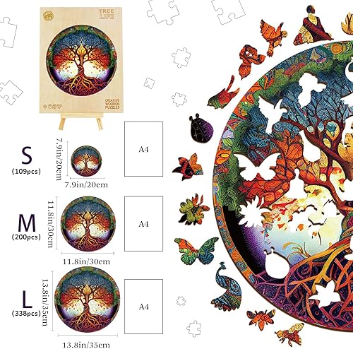Miniatura 6 de WOODBESTS Tree Life - Rompecabezas de madera para adultos (M, 200 piezas, 11.8 x 11.8 pulgadas), hermosa caja de madera, rompecabezas de madera con
