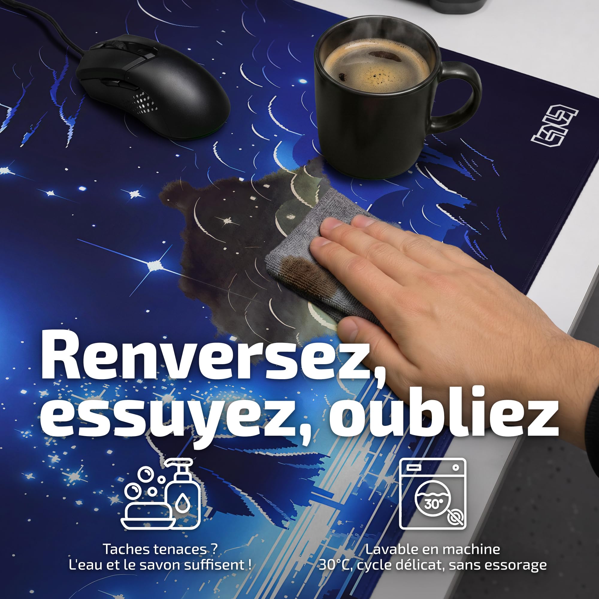 Tilt Grand Tapis de Souris Gamer XXL 100x50 cm | Tapis de Bureau Gaming Anti-Dérapant | Mouse Pad Imperméable pour PC et Accessoires Gaming | Tapis de Clavier (Moonlight Pixel)