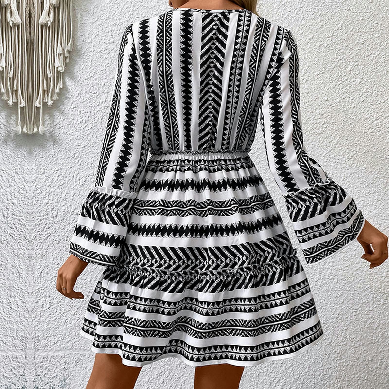 Vestido corto casual para mujer, largo, plisado, cuello en V, vestido corto, acampanado, vestido de verano YYEFNMAZ