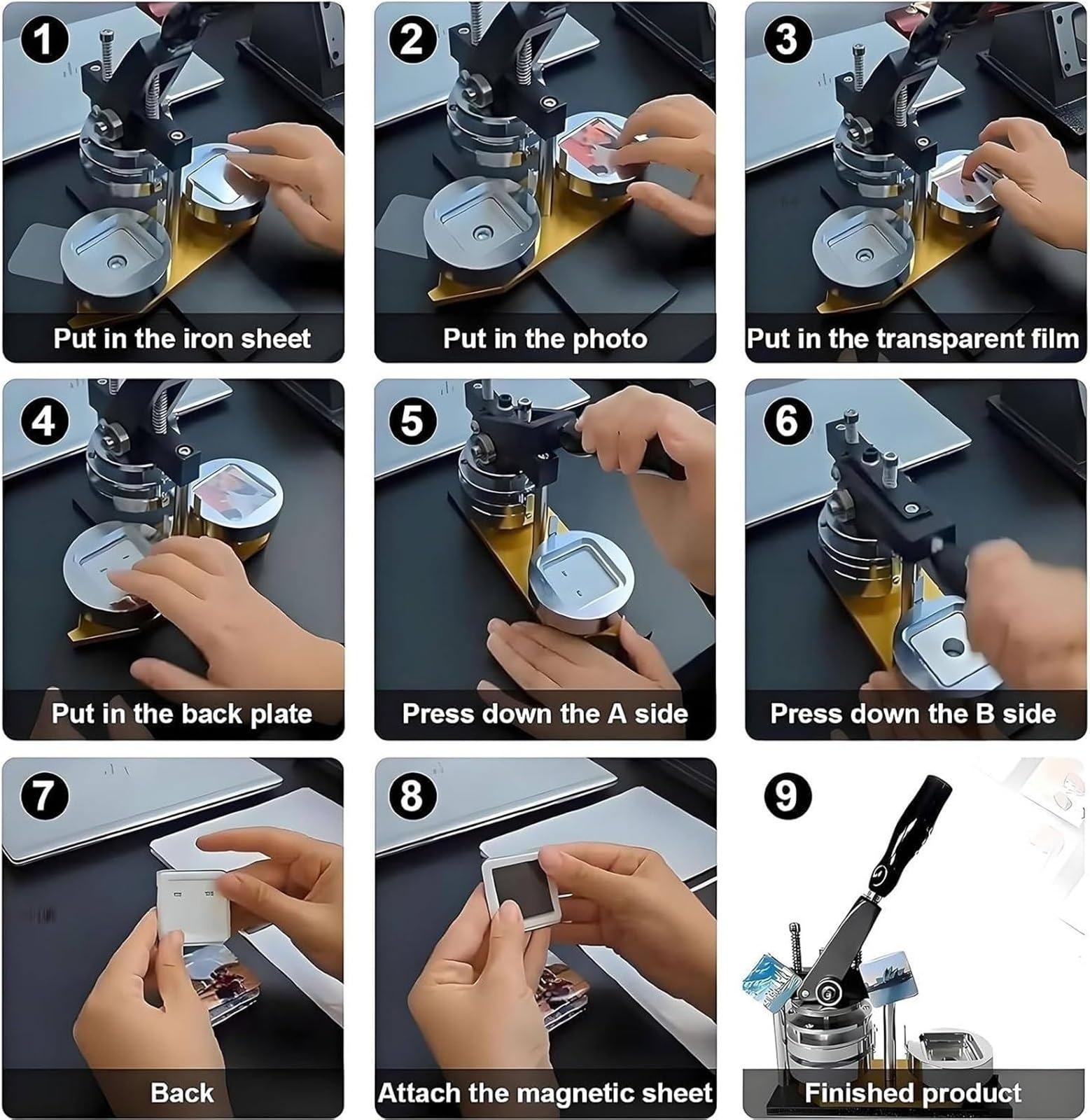 Zegar światowy wiele stref czasowych 50 * 50mm Magnetyczna maszyna do produkcji odznak na lodówkę, profesjonalna metalowa maszyna do produkcji odznak, z obcinaczem do papieru + 100 sztuk materiałów, d