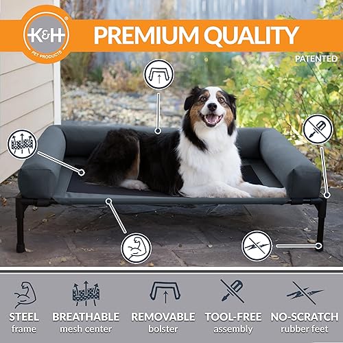 Miniatura 2 de K&H Pet Products Cuna para perro con refuerzo, cama elevada para interiores y exteriores, con cojines extraíbles lavables, funda de malla lavable,