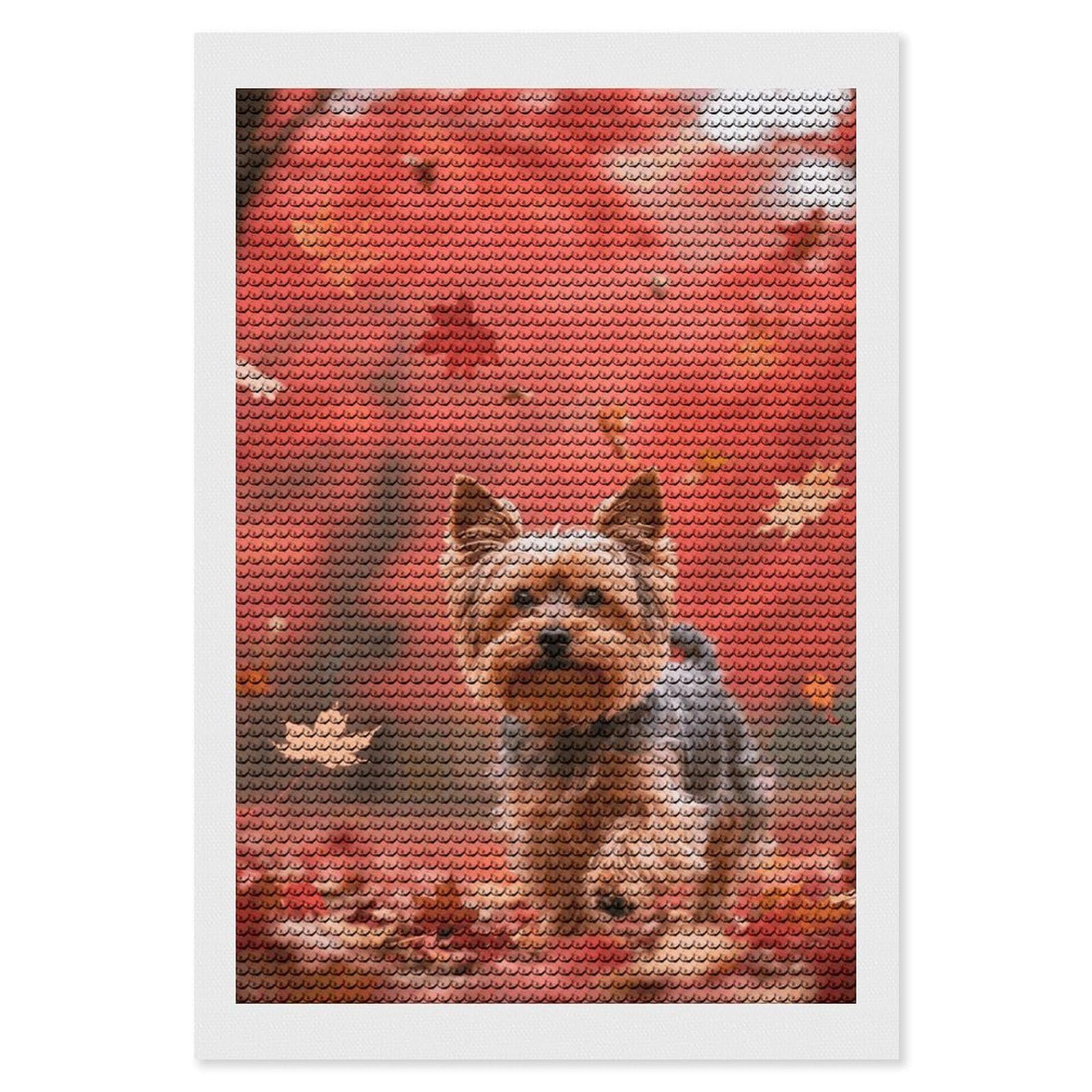FodPand Yorkshire Terrier in Maple Forest 5D Diamond Painting Kits for Adults Beginners Full Drill Round Diamond Dots Pictures Gem Art Supplies for Home Wall Room Decoration DIY Craft Set Gift 8x12