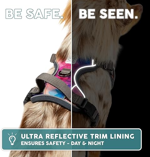 Miniatura 7 de Embark Adventure - Arnés para perro con ribete reflectante sin tirones, tamaño mediano, nailon de grado militar, clip frontal con mango forrado de