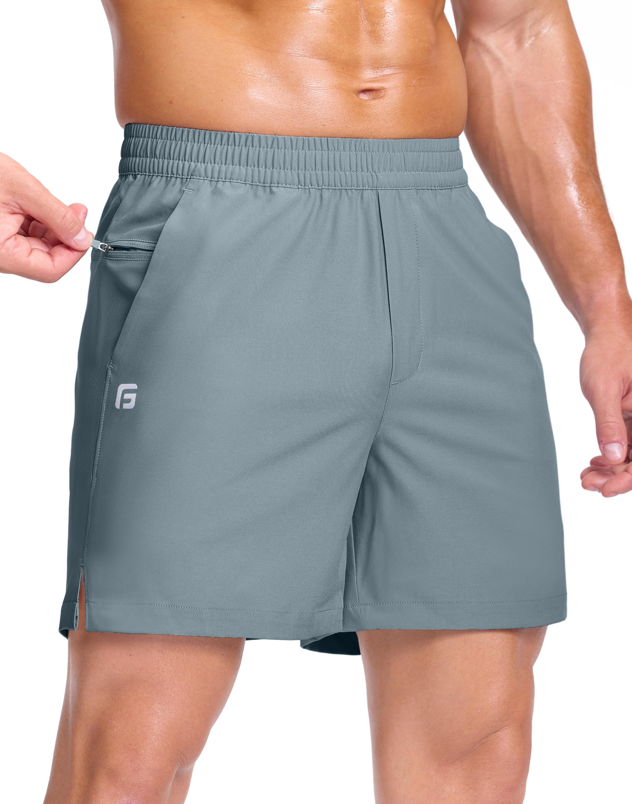 GGJ Men's Lightweight Athletic Shorts with 2 Zipper Pockets 7"/9"/5" Gym Workout Running Quick Dry Tennis Shorts for Men