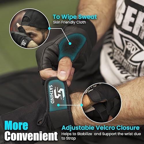 Miniatura 4 de Guantes de entrenamiento de cuero para hombres y mujeres, guantes antideslizantes para levantamiento de pesas, gimnasio y ciclismo con malla