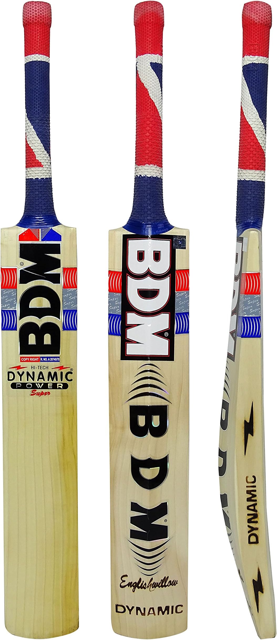 BDM English Willow Wood Dynamic Power Super Cricket Bat With Carry Case -Choose Size