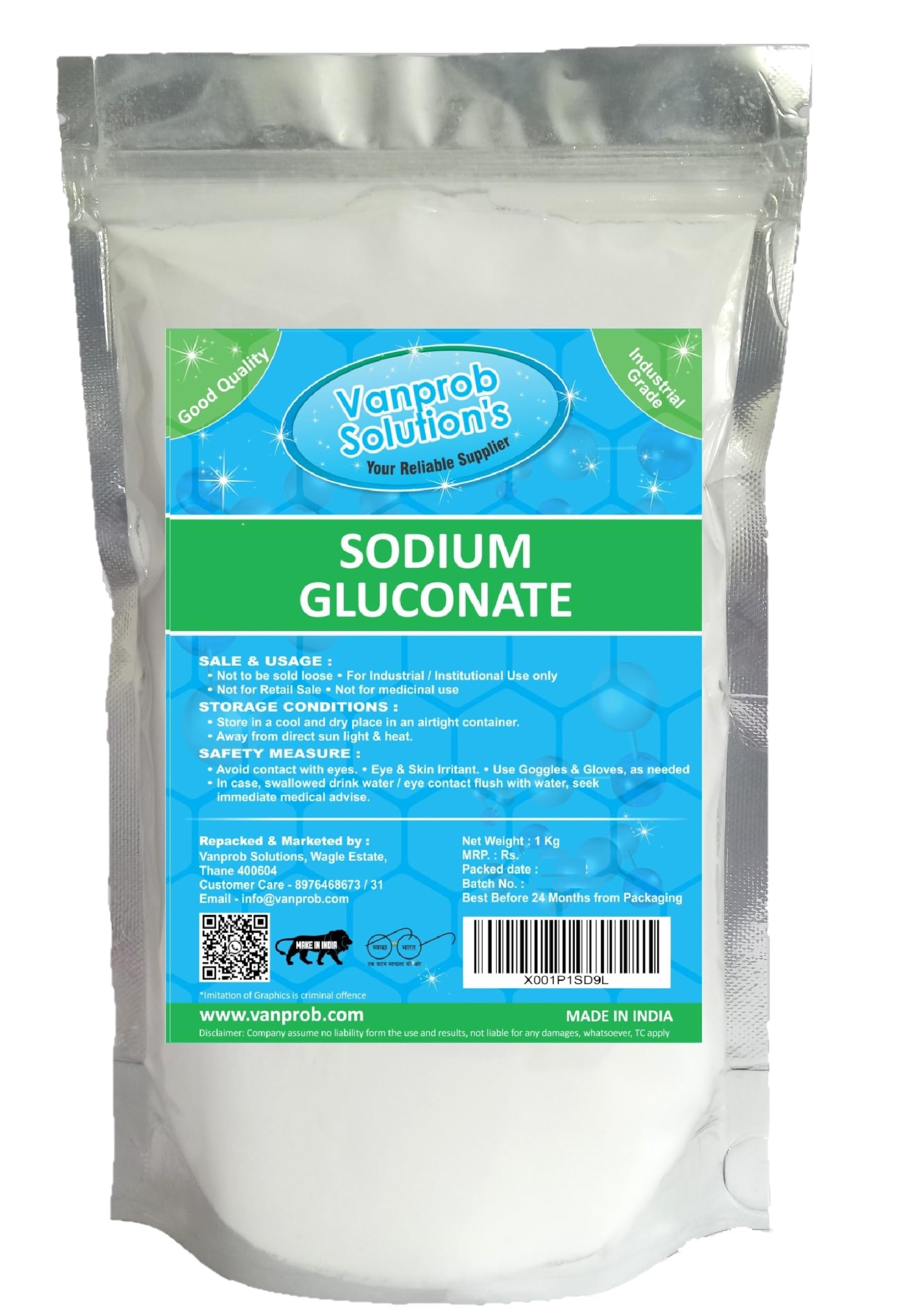 Vanprob Solutions Sodium Gluconate Powder Industrial Grade for Cleaning, Personal care - Soap, Shampoo, Cosmetics, Moisturizer, Lotion, Construction, Water Treatement, Textile - 500 gms x 1 Pack (B0BPK1WHSL) Amazon Price History, Amazon Price Tracker