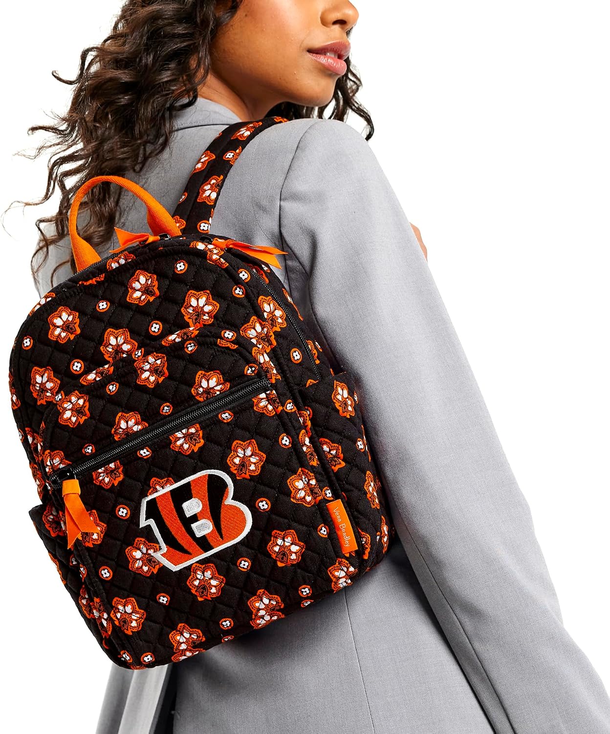 Vera Bradley Women's Cotton Nfl Small Backpack (Multiple Teams Available), Cincinnatibengalsonblack/Orangebandana, One Size image 4