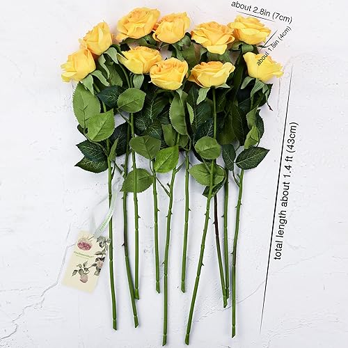 Miniatura 19 de FiveSeasonStuff 12 tallos de flores artificiales, rosas de seda de tacto real para decoración de bodas, ramos de novia, centros de mesa, fiestas y 9
