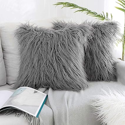 gray fur throw pillow