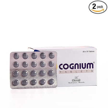 Charak Pharma Cognium Tablet For Memory, Focus and Concentration | Reduce Stress and Promote Brain Health - 20 Tablets (Pack of 2)