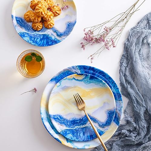 Miniatura 3 de Juego de vajilla de melamina de 12 piezas, platos de plástico duraderos para interiores y exteriores, platos llanos de melamina y cuencos de