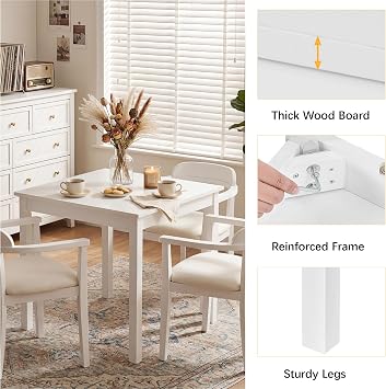 VECELO Square Dining Table for 2-4 People, 29x29 Minimalist Kitchen Table with Sturdy Wooden Legs, Versatile Table Desk for Small Space,Dining Room,Living Room,Home Office,Easy Assembly,White