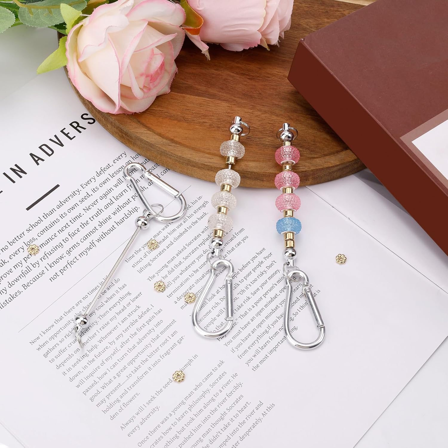 100pcs Beadable Keychain Bars, Sliver Snap Hook Keychain Bar with Bags DIY Key Chain Making Kit Blank Chain Supply for Women