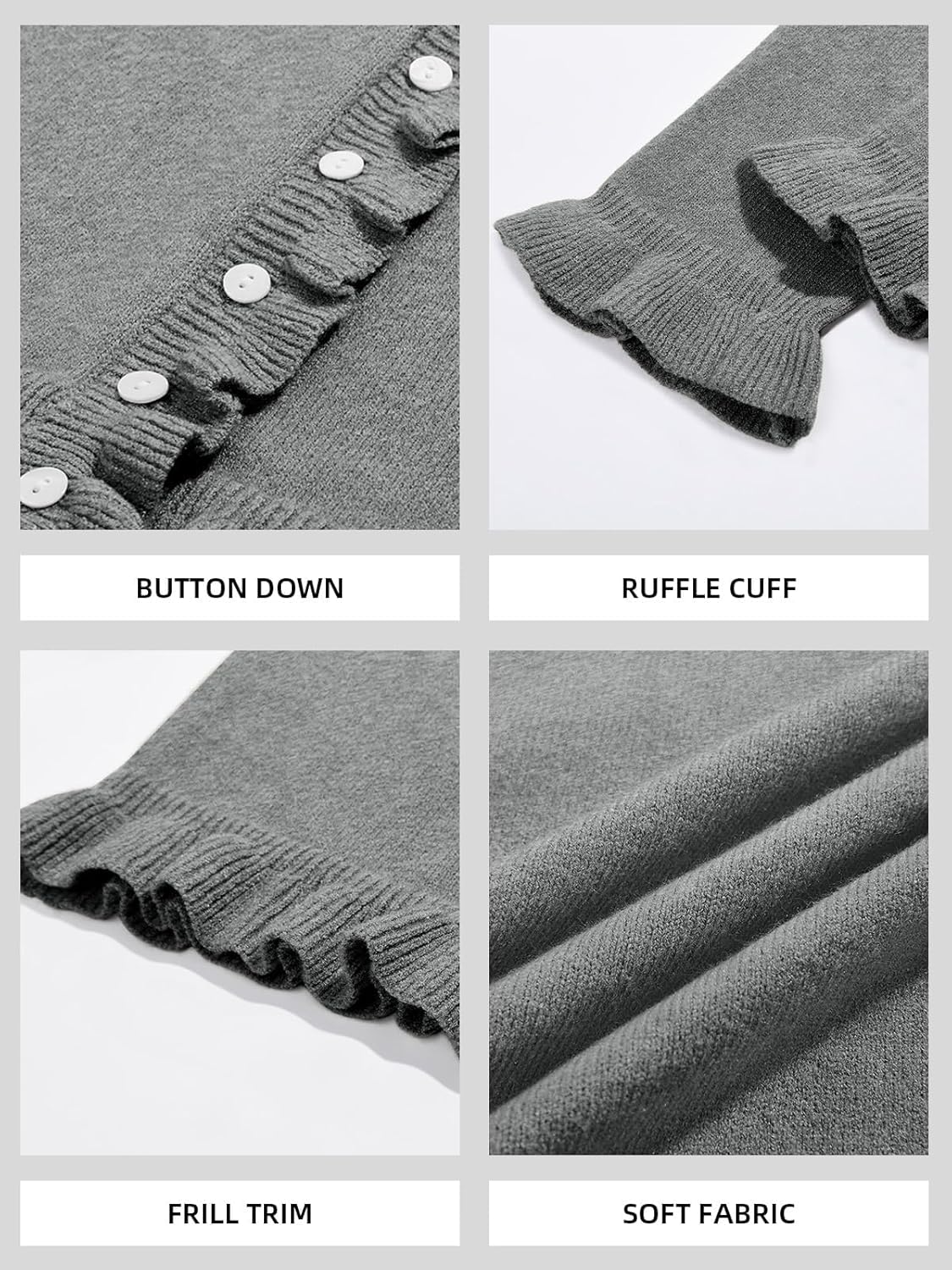 Womens Ruffle Cardigan Sweaters Long Sleeve Button Up Crew Neck Crochet Cute Sweater Fashion Soft Knit Tops - Image 6