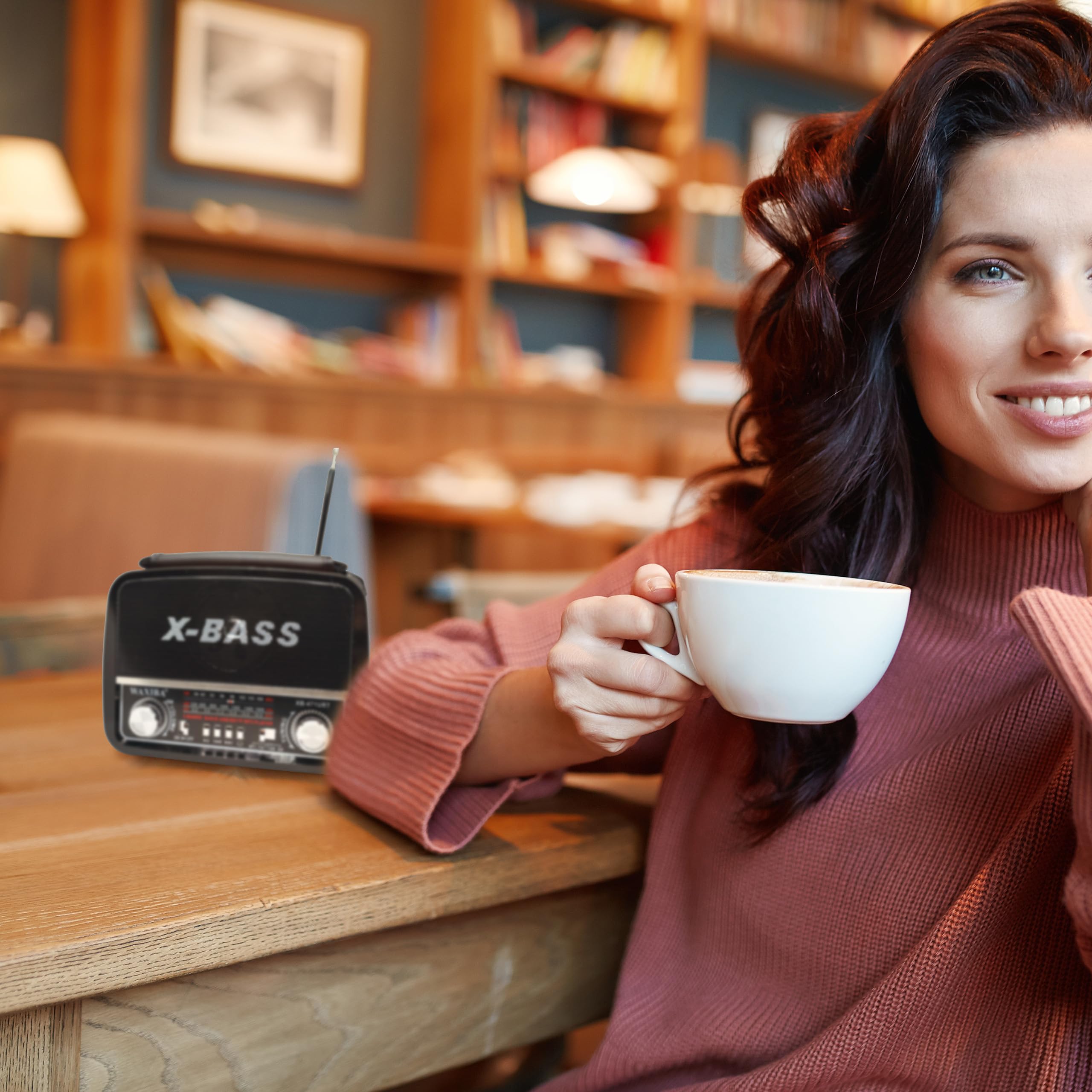 Retoo Radio retro Bluetooth FM, radio nostálgica, radio de maletín, carcasa en imitación de madera, radio vintage, sistema compacto, compatible con USB, ranura para tarjetas SD, radio de cocina