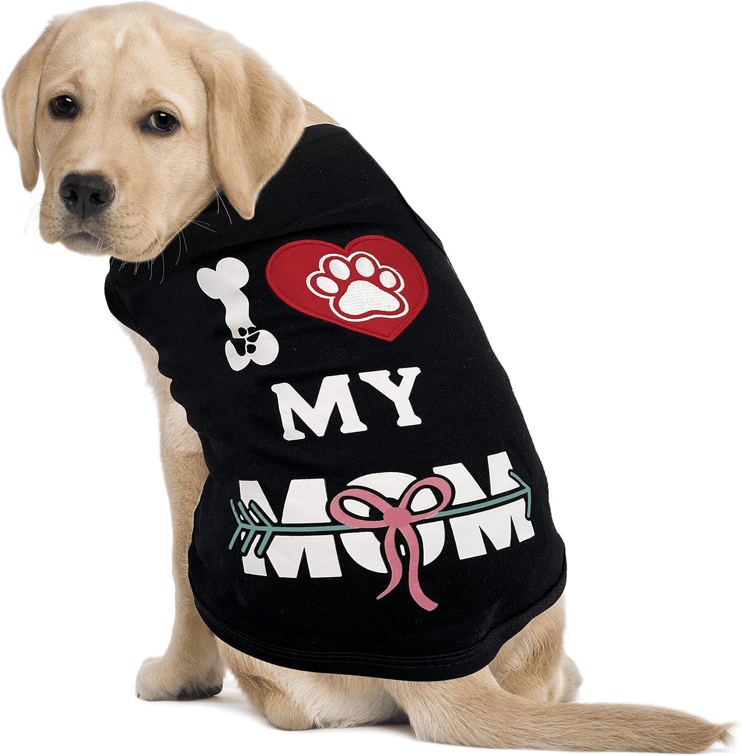 Soft Dog Shirt for Small Dogs Girl Cotton Dog Clothes for Medium Dogs Boy Funny, I Love Mom Dog T Shirt, Heart Embroidery…