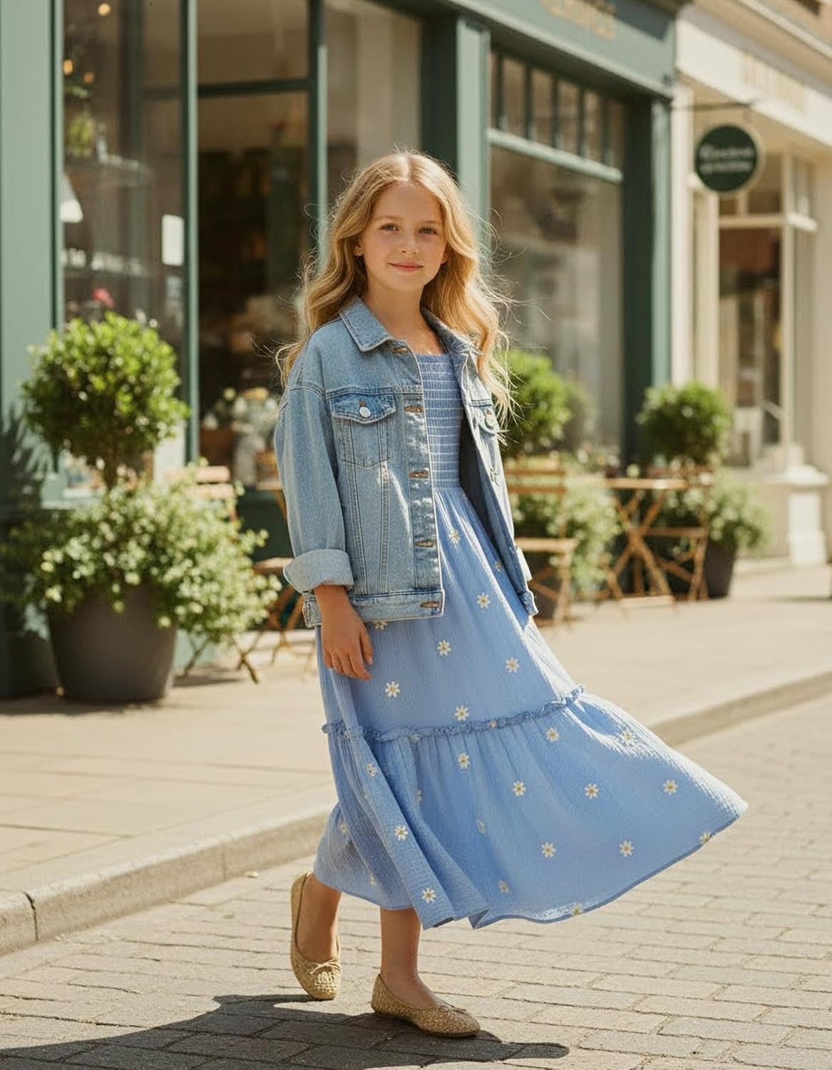 Sunny Spirit Girls Maxi Dress Tween Dresses for Girl Spring Summer Boho Floral Short Puff Sleeve Smocked Cotton 5-14 Years - Image 5