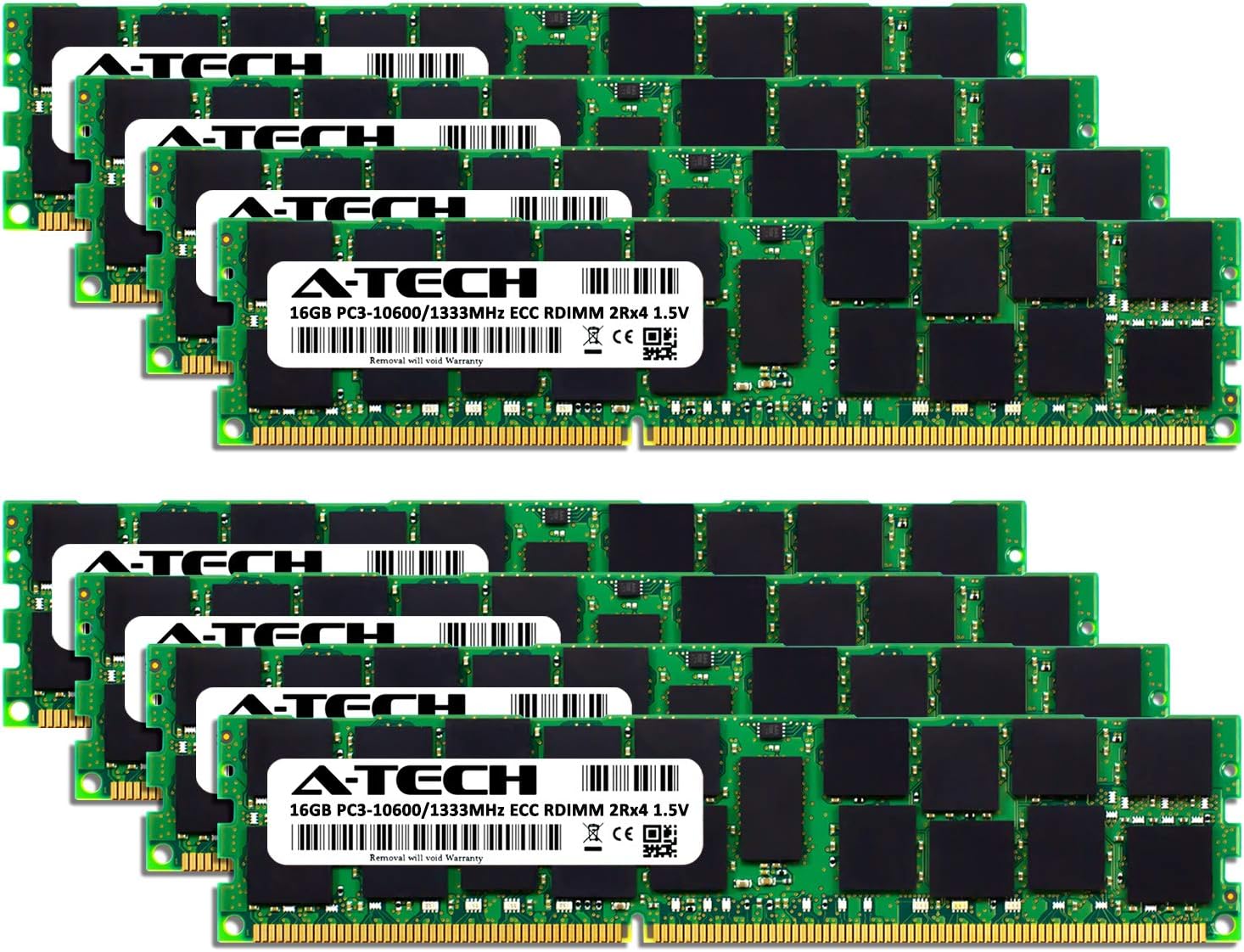 A-Tech 128GB Kit (8x16GB) ECC RDIMM Memory for Mac Pro Mid 2010 & Mid 2012 (MacPro5,1) | DDR3 1333MHz Registered DIMM PC3-10600 Dual Rank 2Rx4 1.5V 240 Pin Max RAM Upgrade