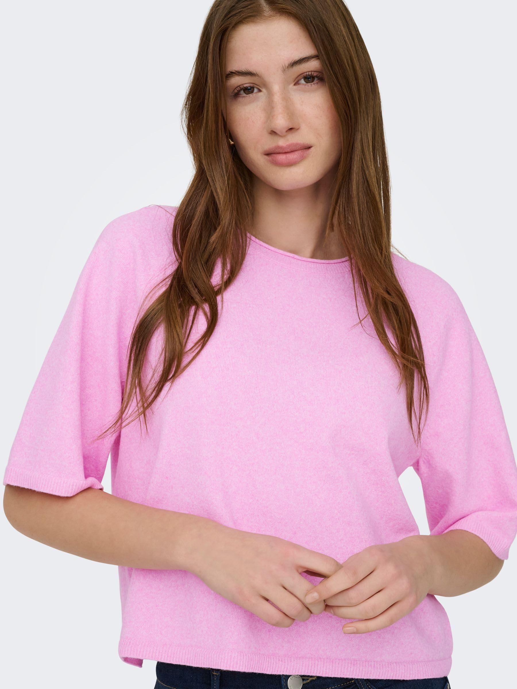 ONLY Onlloyal Knt Nca sweter z okrągłym dekoltem 3/4 Super różowy, L damski, Super różowy, L