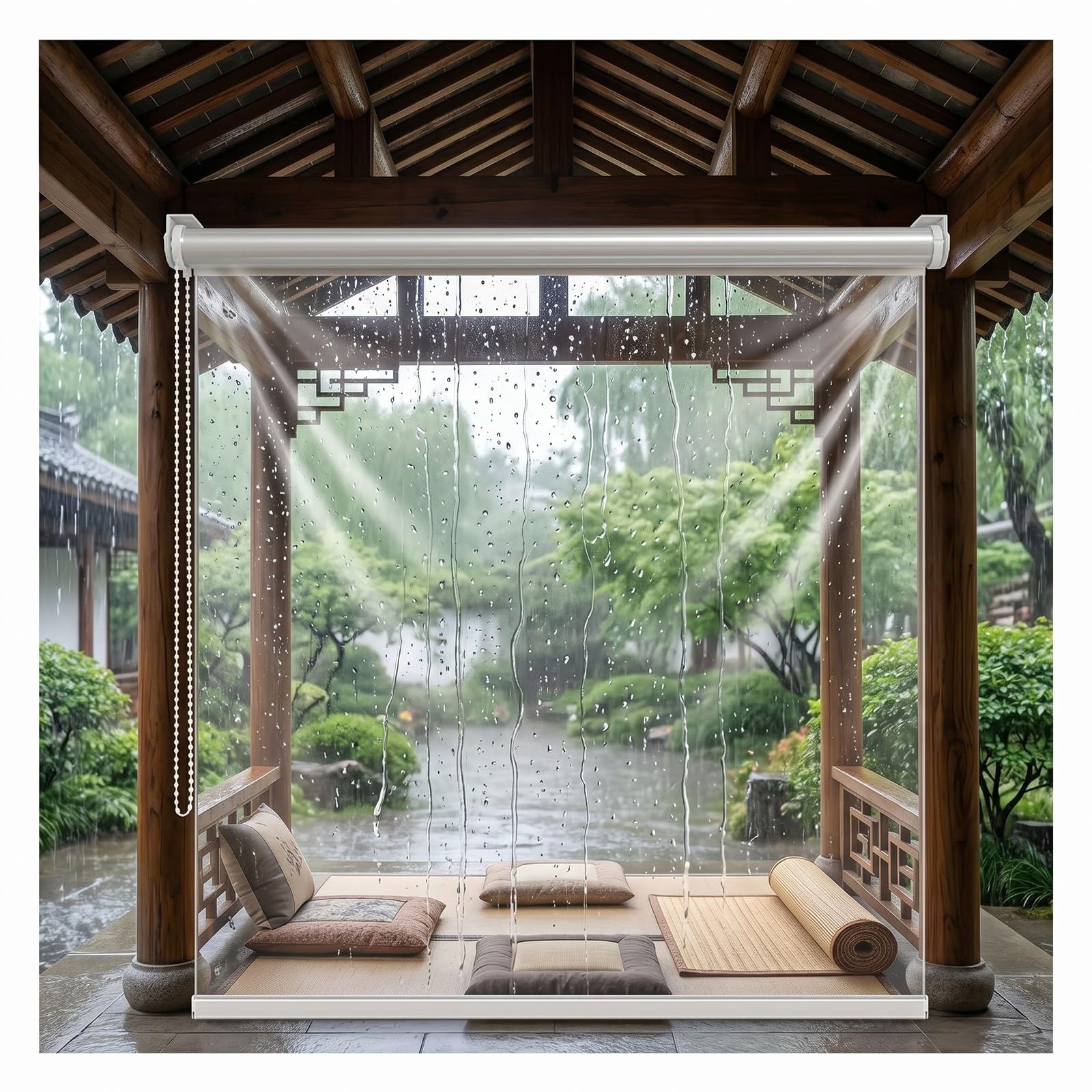 Transparent Waterproof Roll Up Blinds，vinyl roller shades，Heavy Duty Plastic Roller Shutter，Rainproof Curtain for Bedrooms,Bathroom，Thermal Insulated，Customizable(W100*H160cm/W39.37*H62.9in)
